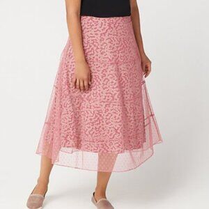 Lori Goldstein LOGO Mesh Skirt With Knit Underlay Coral Rose Size M